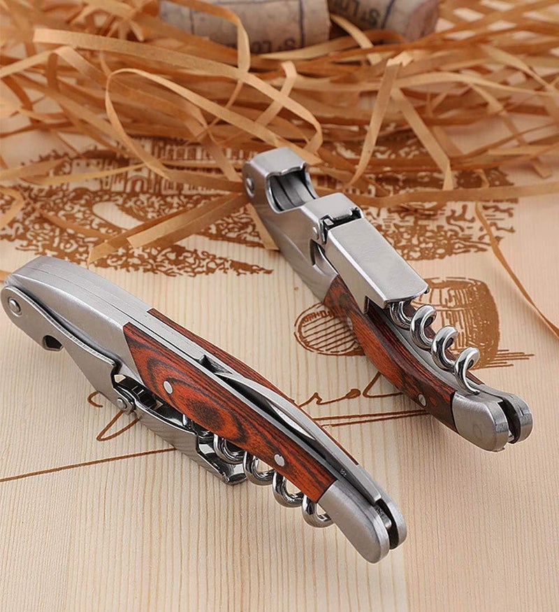 Kit-Home Professional Waiter Corkscrew Wine Key for Bartenders Set of 3,With Long Rosewood Handle Stainless Steel Handle Wine Opener for Bar Restaurant Waiters, Sommelier, Bartend (Long Wood 3 Packs) - Image 4